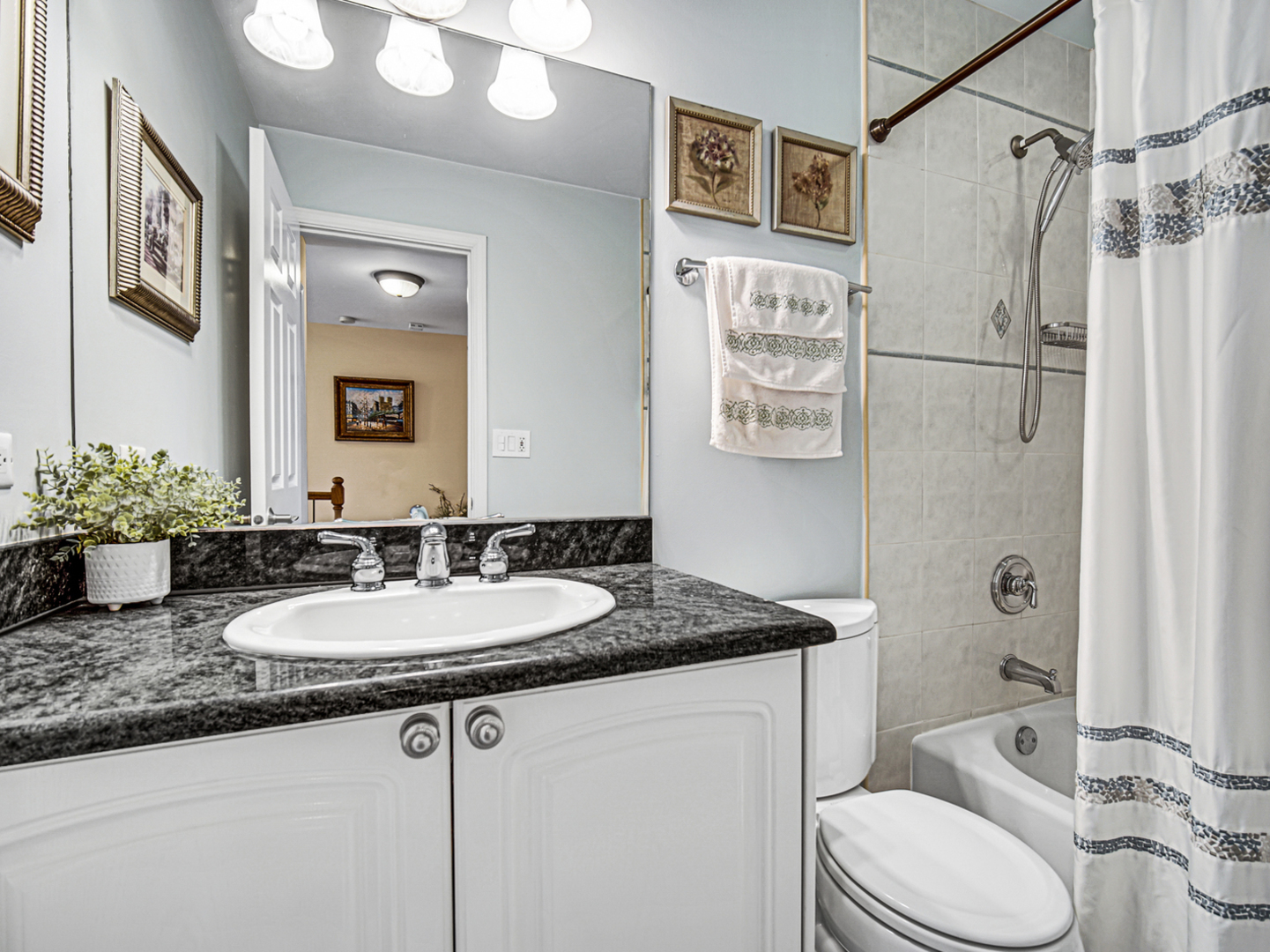 631 Riverside Drive Park Ridge, IL 60068 - Photo 19 of 31 a bathroom with a granite countertop sink toilet and shower