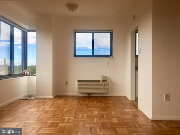 a living room with a large window