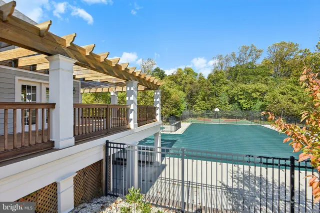 a view of a park with large trees