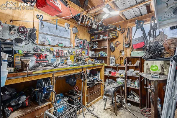 a view of city with the shops and fruits