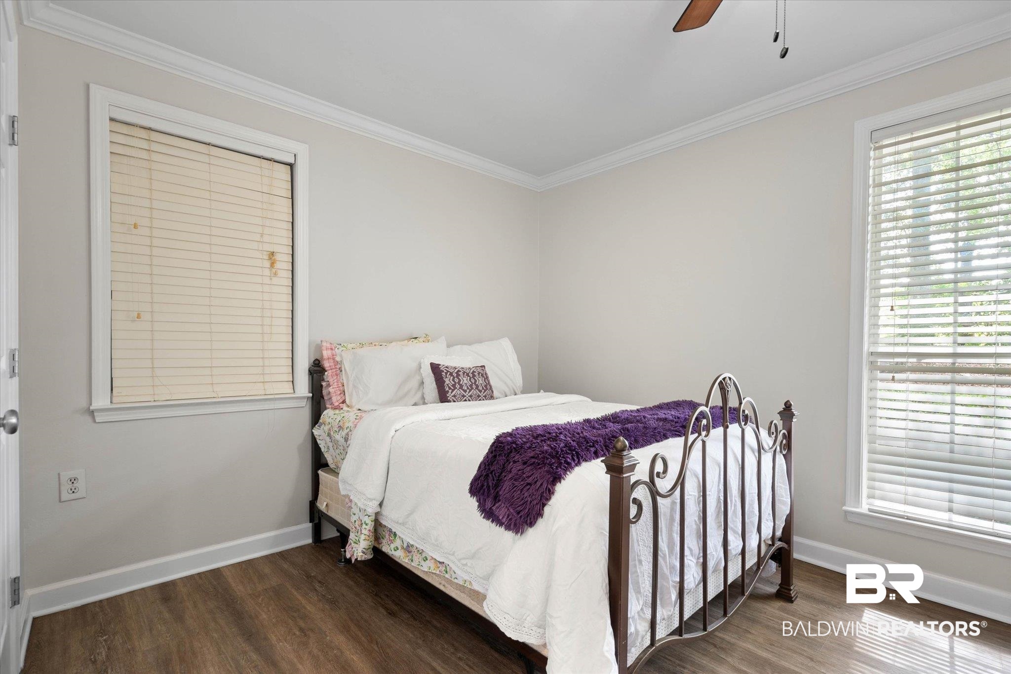 3715 Latigo Road Mobile, AL 36695 - Photo 14 of 39 Bedroom with wood finished floors, baseboards, ornamental molding, and a ceiling fan