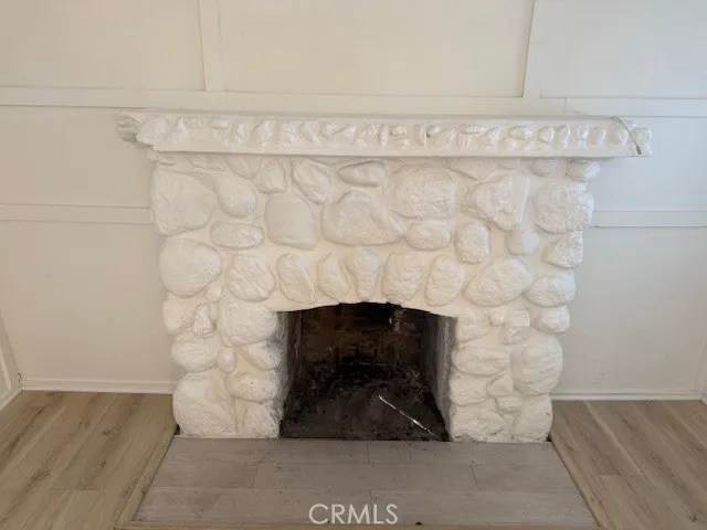 a room with a fireplace