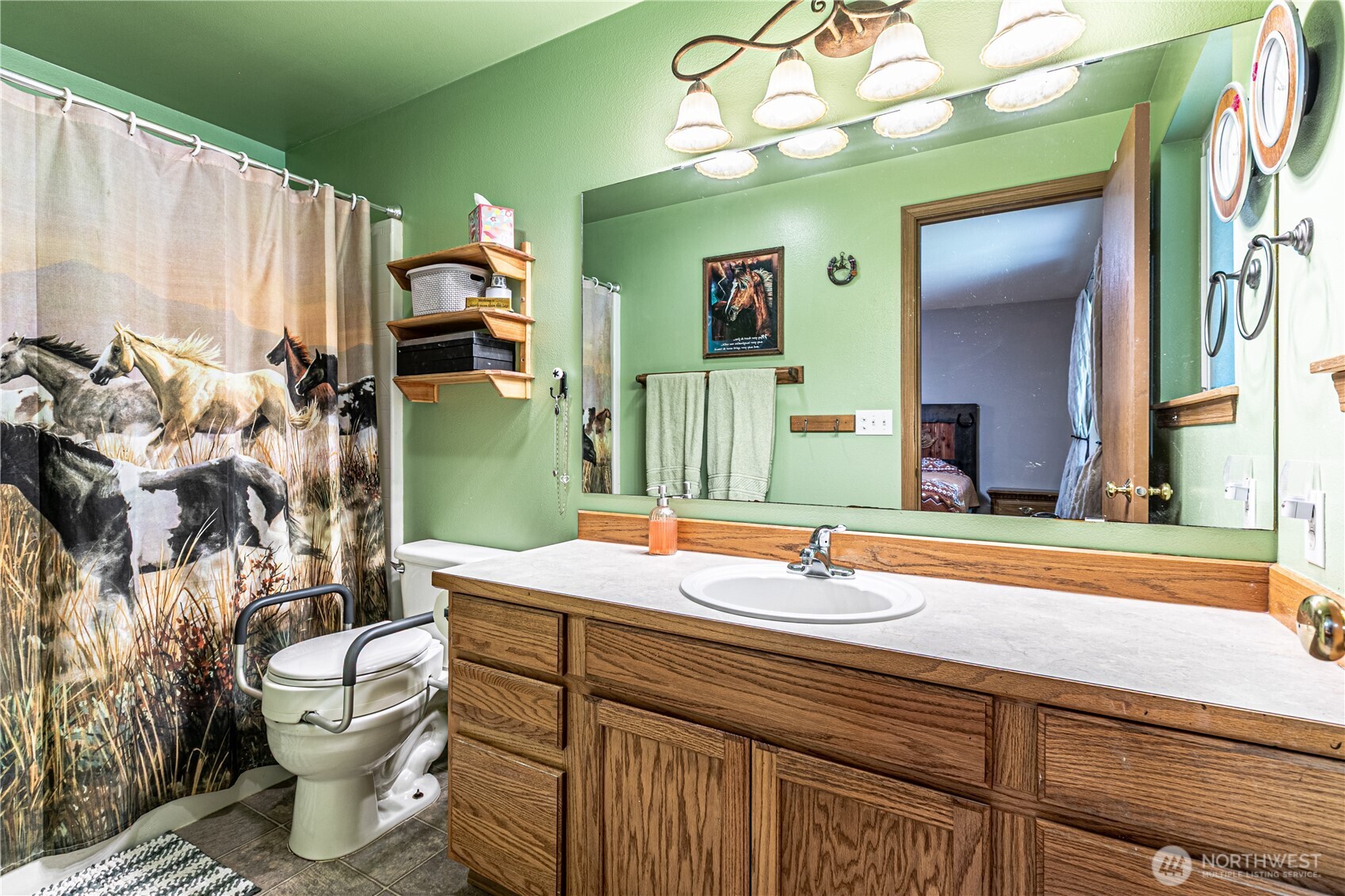 16728 Longmire Road Southeast Yelm, WA 98597 - Photo 30 of 38 a bathroom with a sink a toilet and mirror
