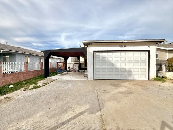 a view of garage with a large window