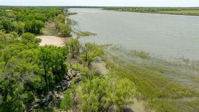 a view of a lake from a yard