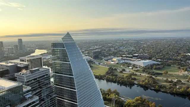 a view of a lake with a terrace