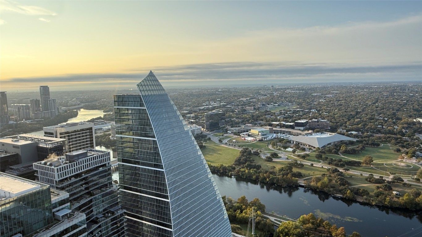 a view of a lake with a terrace