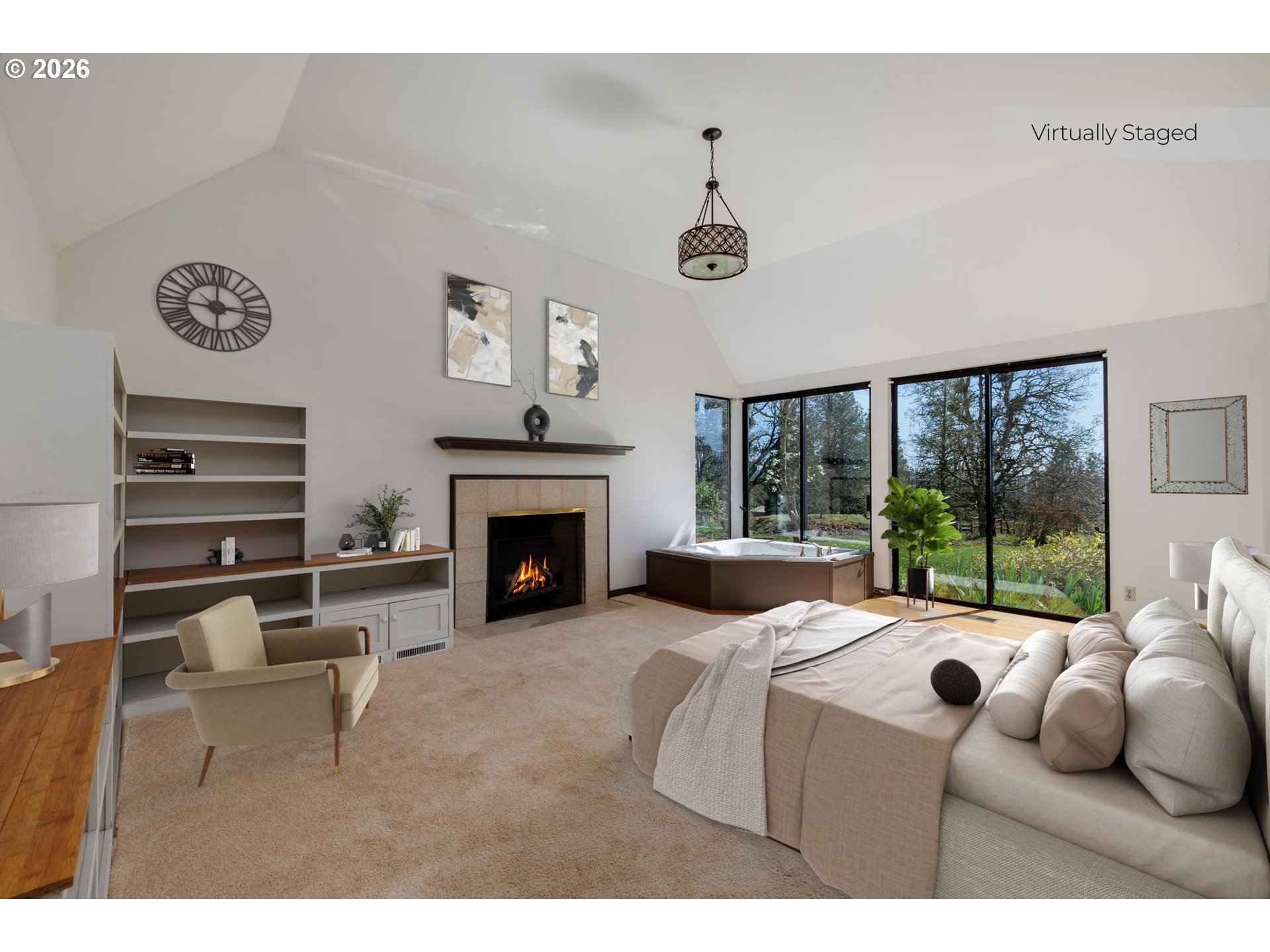 3251 Southwest Redmond Hill Road McMinnville, OR 97128 - Photo 22 of 46 a living room with furniture a fireplace and a large window