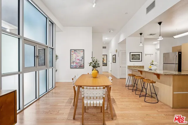 an outdoor space with furniture