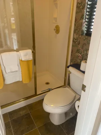 a white toilet sitting next to a bath tub