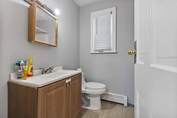 a bathroom with a sink a toilet and a vanity