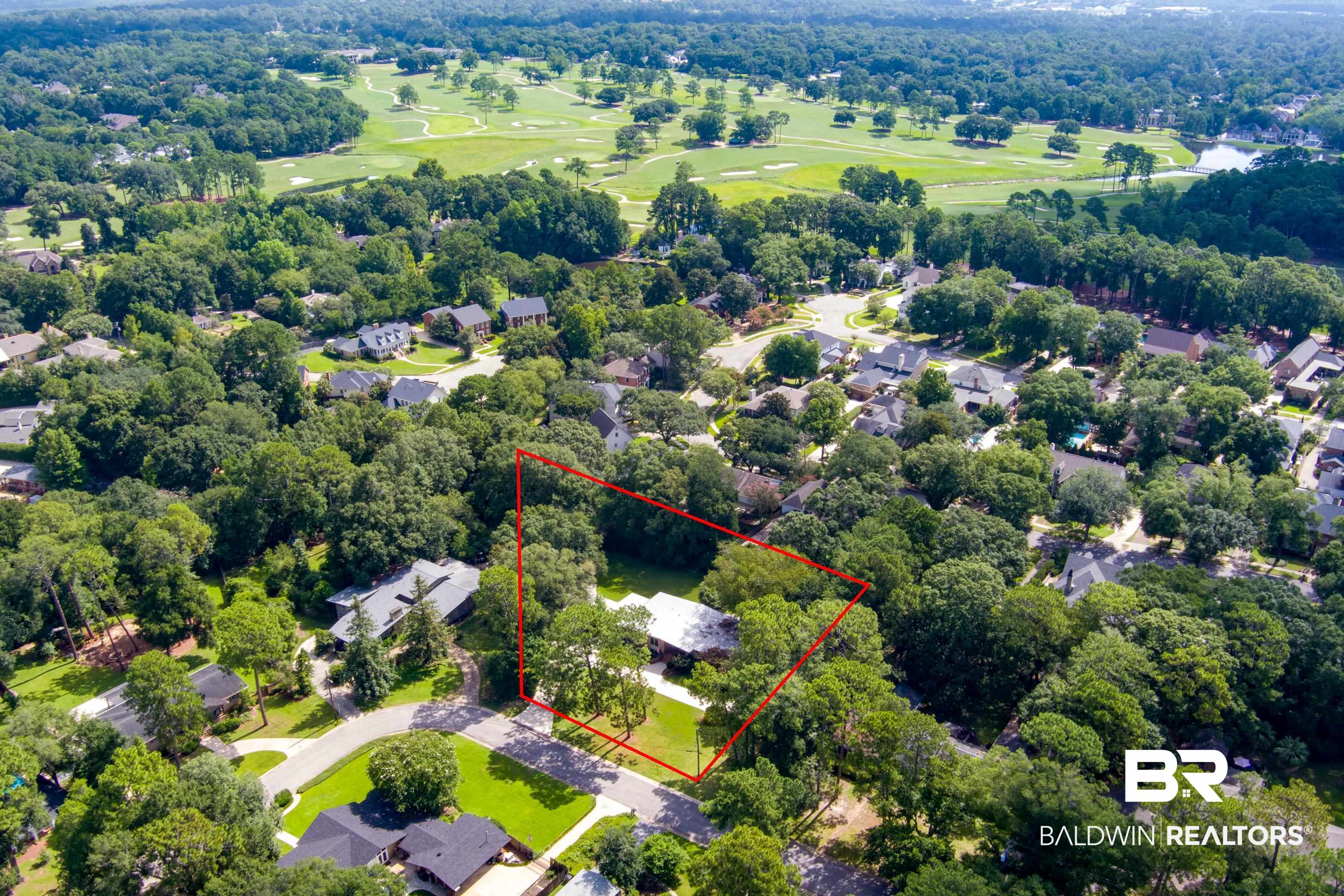 233 Suzanne Circle Mobile, AL 36608 - Photo 81 of 85 Aerial perspective of suburban area featuring property parcel outlined and a tree filled landscape