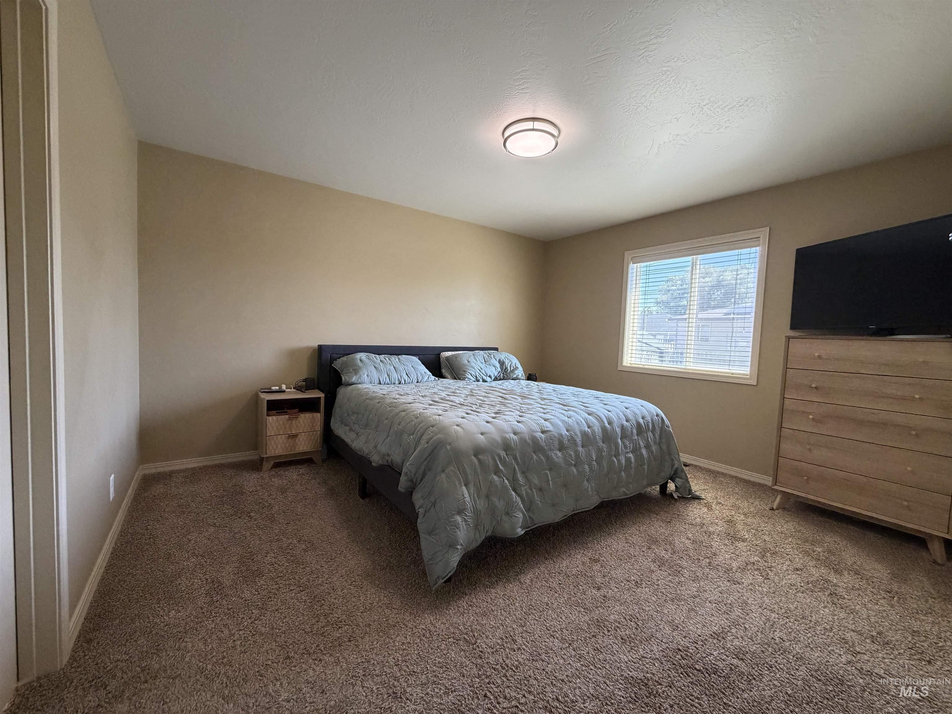 2000 M Street Heyburn, ID 83336 - Photo 6 of 15 Bedroom featuring a neutral color palette, natural light from the window, carpeted flooring, and a flush-mount ceiling light fixture