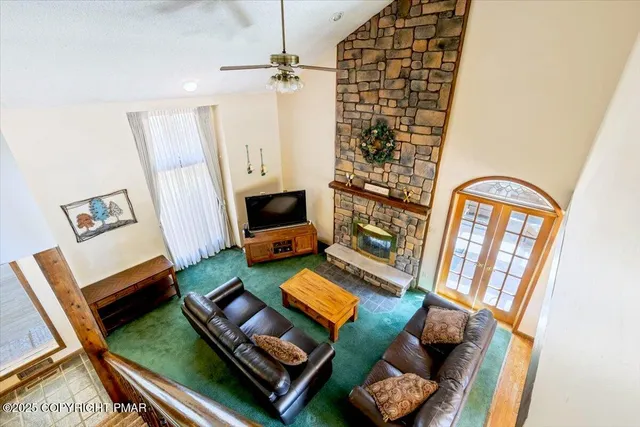 a view of a lake with a yard