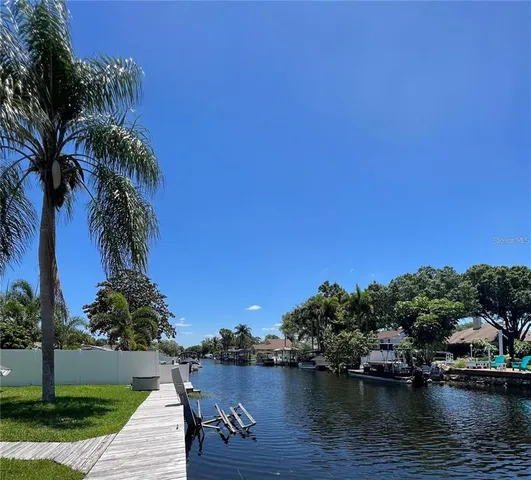 a view of a lake with houses