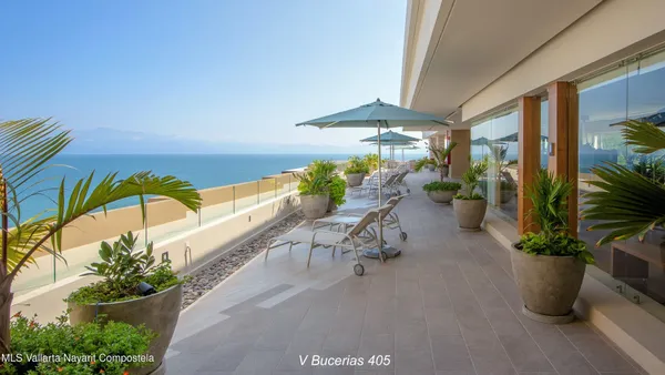 a dining room with furniture potted plants and wooden floor