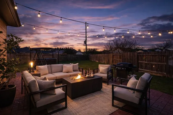 a outdoor living space with patio furniture and a potted plant
