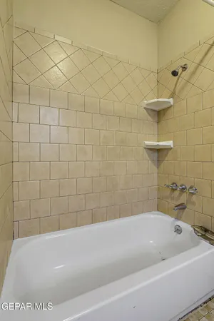 a bathroom with a bathtub