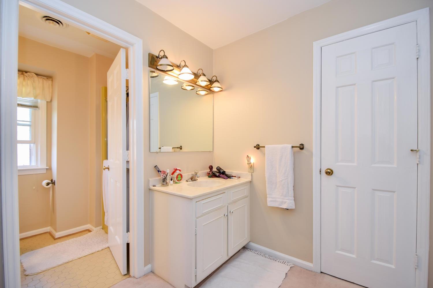 5222 Falcon Ridge Road Roanoke, VA 24018 - Photo 16 of 40 a bathroom with a double vanity sink a mirror and a shower