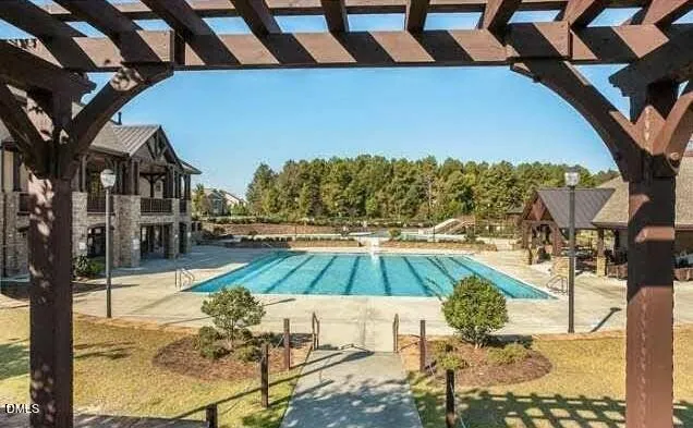 an outdoor space with furniture