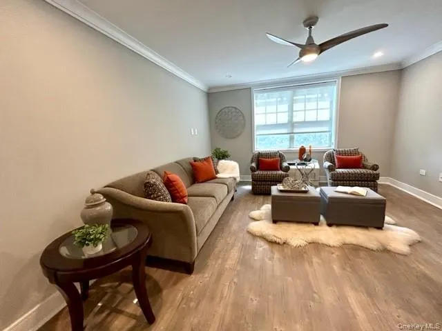 a living room with furniture and a window