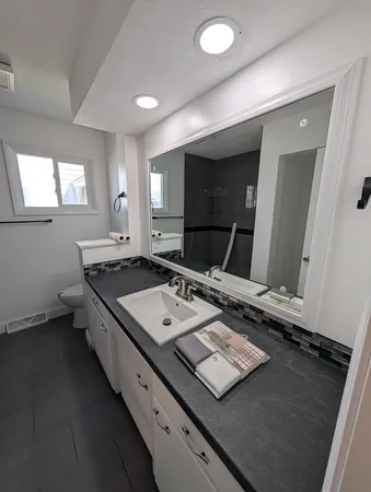 a bathroom with a bathtub