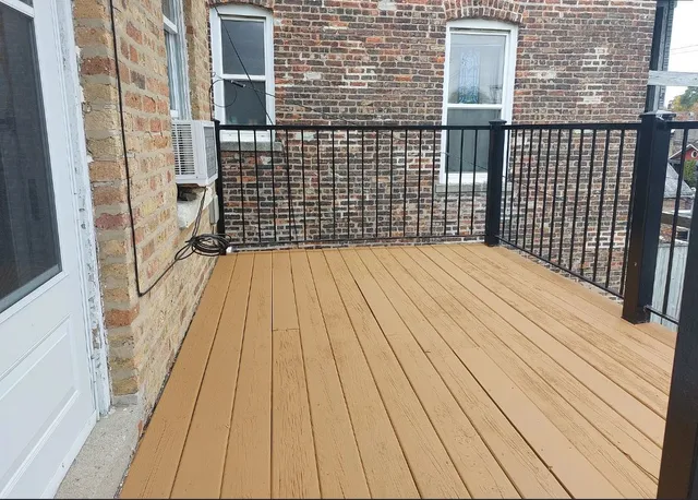 a view of wooden balcony