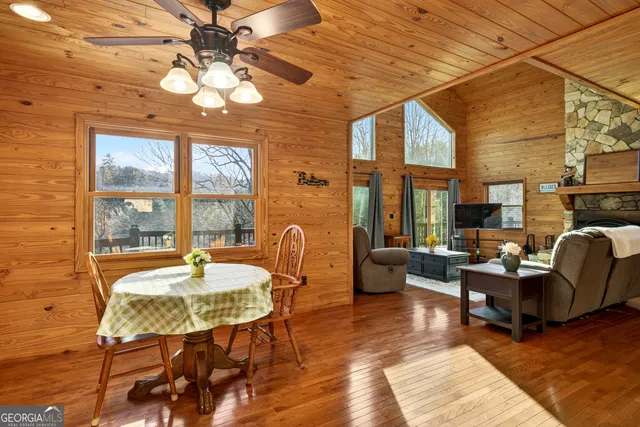 a view of balcony with wooden floor