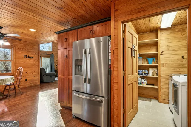 a view of a balcony with furniture