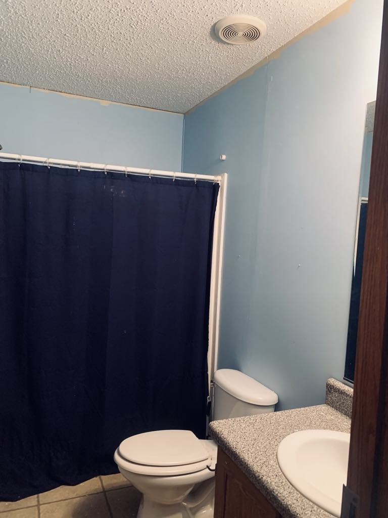 8603 Crawley Hill Rd Mount Mount Pleasant, TN 38474 - Photo 8 of 12 a white toilet sitting next to a wooden cabinet