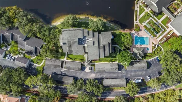 an aerial view of a house with a garden