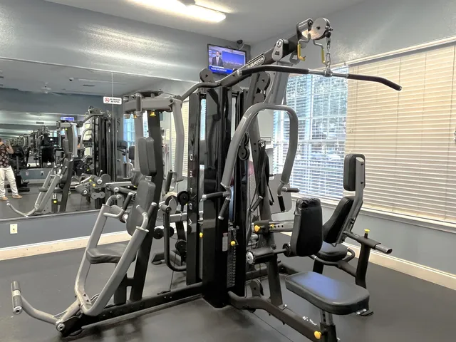 a view of a room with gym equipment