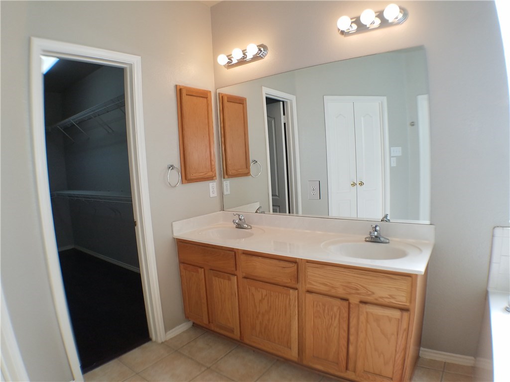 2208 Hayfield Square Pflugerville, TX 78660 - Photo 17 of 29 a bathroom with a sink and a mirror