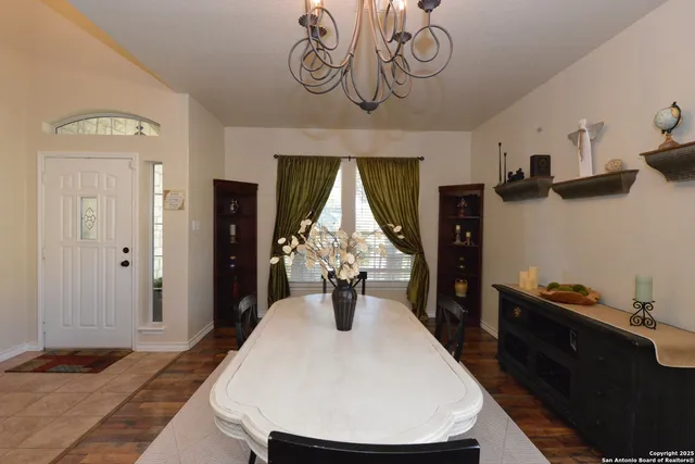 a kitchen with a refrigerator and countertop
