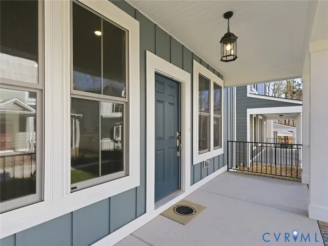 a view of a hallway with a porch
