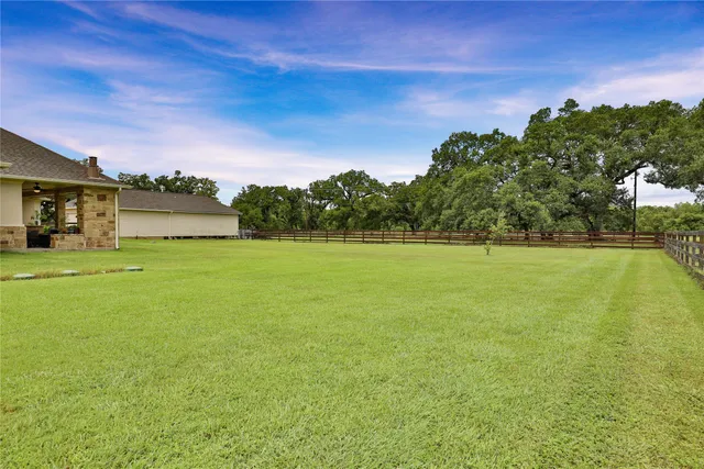 a view of a green field with clear sky