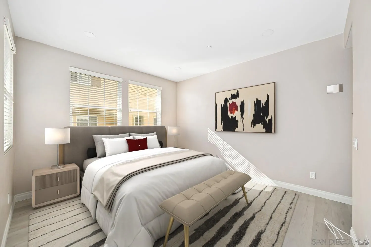 5074 Cascade Way, Unit 102 Oceanside, CA 92057 - Photo 15 of 30 a bedroom with a bed and wooden floor