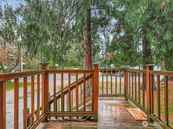 a view of a wooden street from a balcony