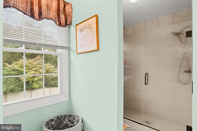 a bathroom with a window