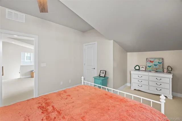 a bedroom with a bed and closet