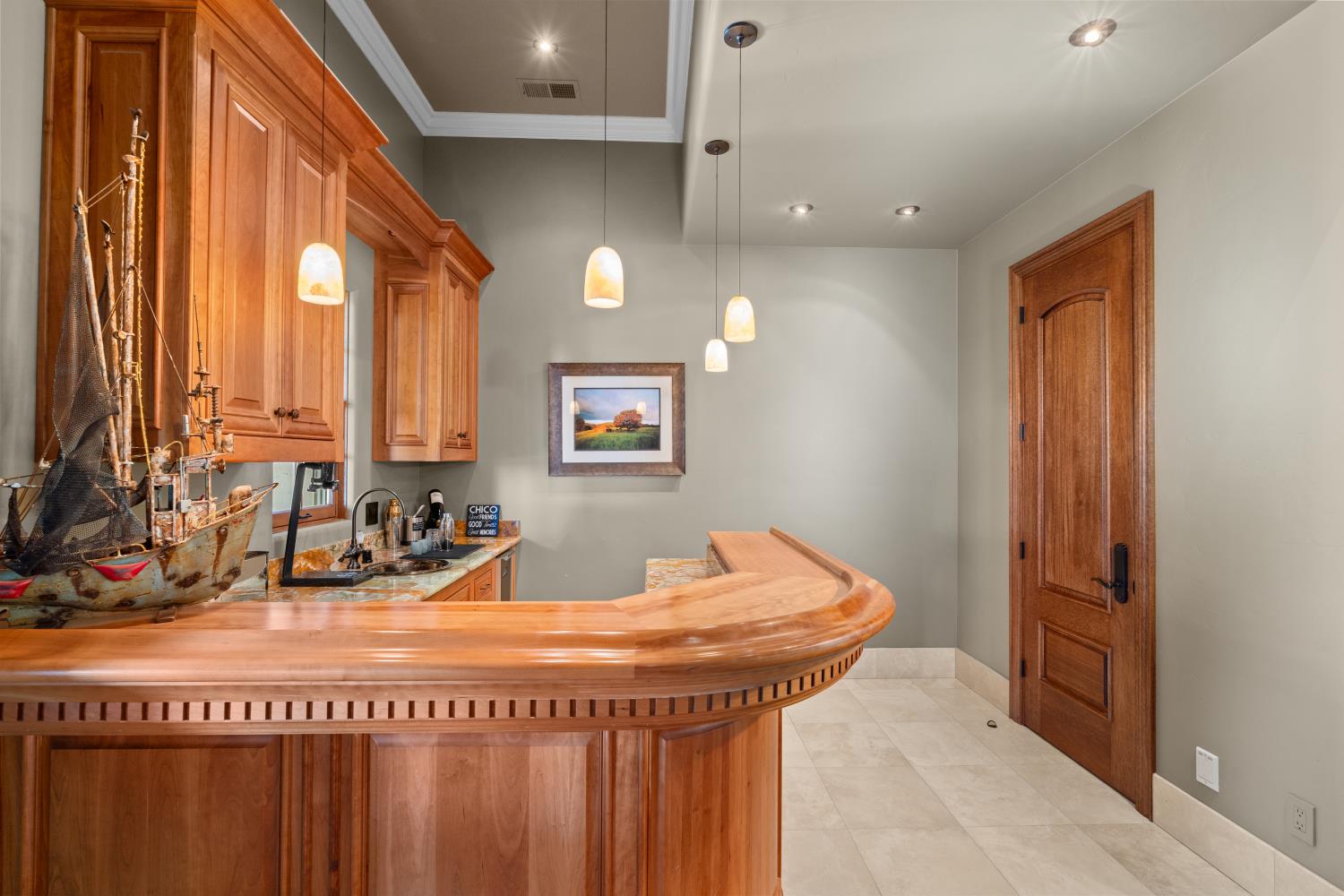 1100 Cold Springs Road Placerville, CA 95667 - Photo 30 of 97 Game Room - Built-in bar featuring wood cabinetry, a rounded wood countertop, and a wet bar with a stone-finish countertop