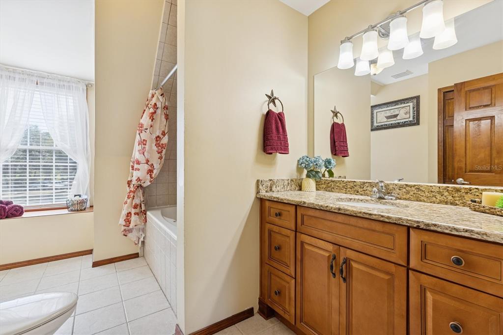 16607 Bearle Road Orlando, FL 32828 - Photo 45 of 57 a bathroom with a granite countertop sink and a mirror