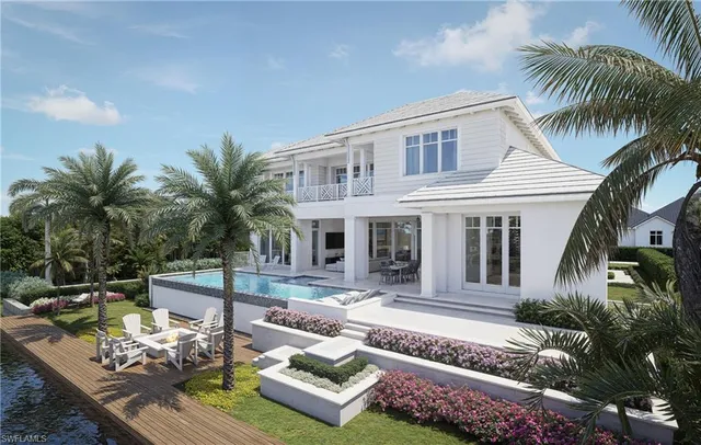 a front view of a house with swimming pool and glass windows