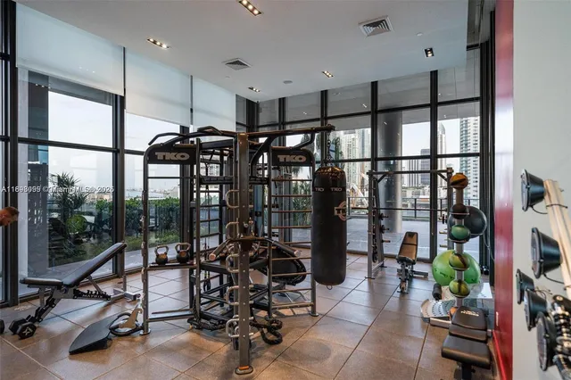 a view of a room with gym equipment