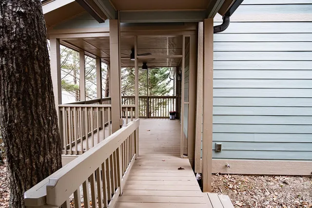 a view of a wooden deck