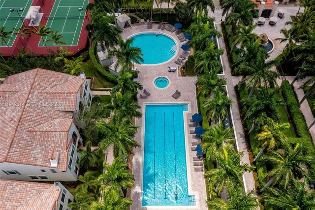 a view of swimming pool with a garden