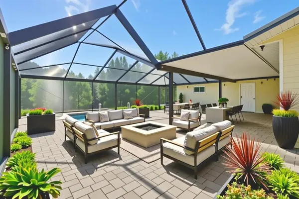 a outdoor living space with patio furniture