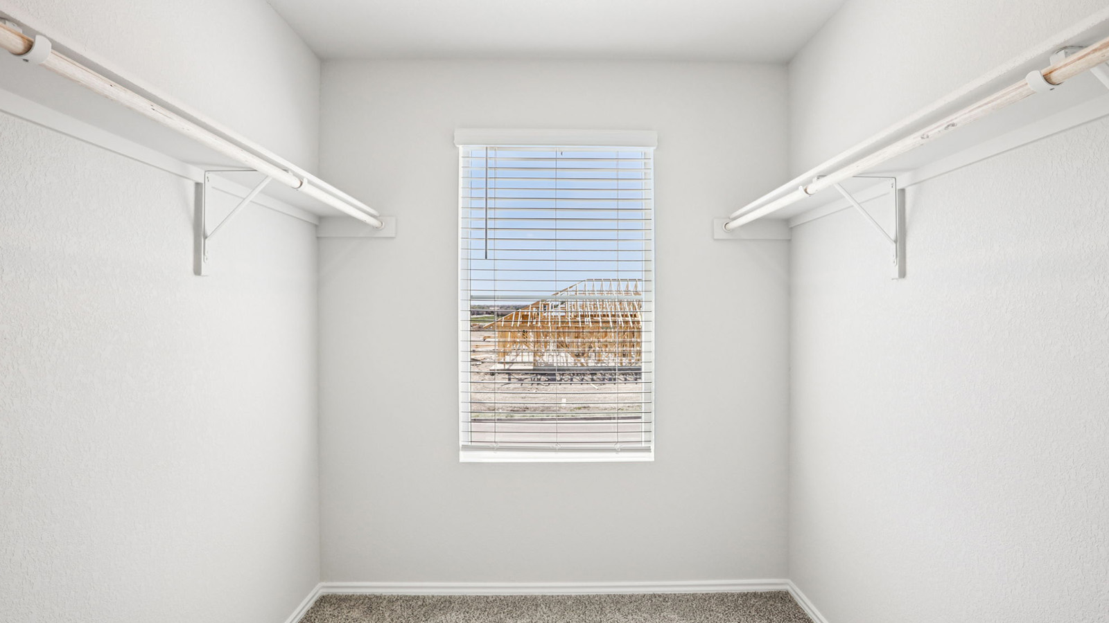 133 Wyatt Way Jarrell, TX 76537 - Photo 20 of 32 Organized storage space featuring neutral-toned walls, a window with blinds, and durable carpeting