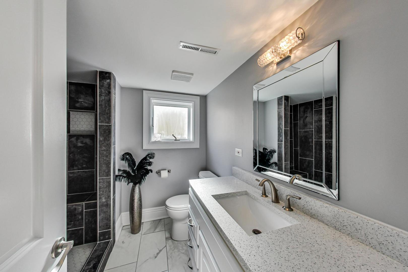 1579 West Holtz Avenue Addison, IL 60101 - Photo 30 of 43 a bathroom with a sink and mirror with toilet