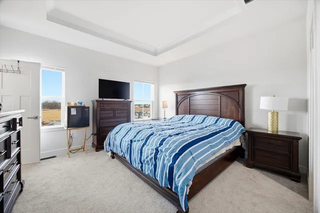 a bedroom with a bed and a television